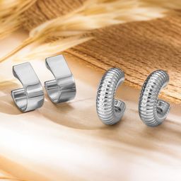 Rubans Set of 2 Silver-Plated Contemporary Shaped Studs-8