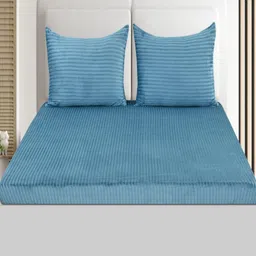 BLUEDOT Flano BlueStriped 300 TC Wool King Bedsheet Set 1.98 m x 1.82 m-image-37