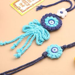 Sangria Stones Studded & Beaded Bhaiya Bhabhi Evil Eye Rakhi With Roli Chawal Chandan-36