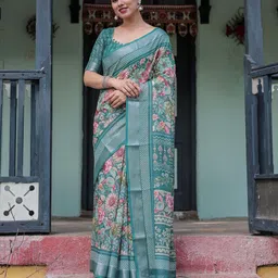 all about you Floral Printed Pure Linen Saree-image-98