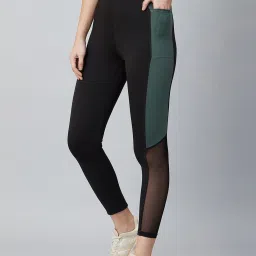 Color Block Women Black, Dark Green Tights-picture-10