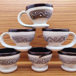 Pack of 6 Ceramic Tea/Coffee Cups Worldcup Shape Stylish Handle Beautiful 120 ML (Cream & Brown)-13