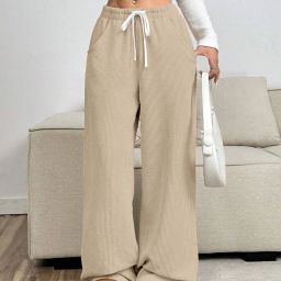 Women Loose Fit Cream Viscose Rayon Trousers-image-79