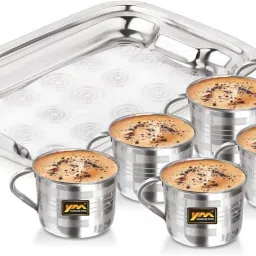 Pack of 7 Steel - Deluxe Royal Tea Cup Coffee Cup (6 PCs Cups with Tray) - 140ml-picture-17