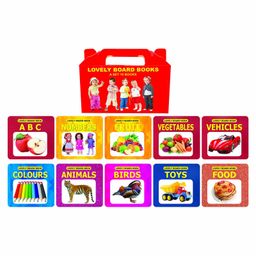 Dreamland Lovely Board Books Gift Box Set of 10 Books - ABC, Number, Fruit, Vegetables, Vehicles, Colours, Animals, Birds, Toys, Food , Easy ... Learning Picture Board Books Pack: Gift Pack-19