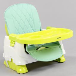 Babyhug Raise Me Up Baby Booster Seat With Adjustable Food Tray & 3 Point Safety Harness - Green White (Without Cushion Seat)-image-35
