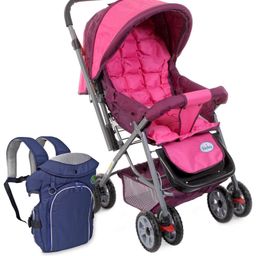 Babyhug Cocoon Stroller - Fuchsia and Babyhug Comfort Nest 3 Way Baby Carrier - Navy Blue-7