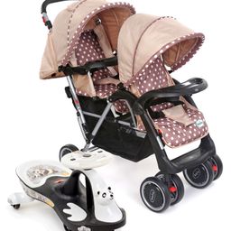 Babyhug Twinster Stroller - Coffee Brown AND Babyhug Baby Panda Gyro Swing Car - Black & White-22