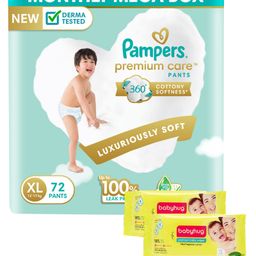 Pampers Premium Care Pant Style XL Size Diapers Monthly Pack - 72 Pieces & Babyhug Premium Baby Lemon Wipes - 72 Pieces (Pack of 2 )-8