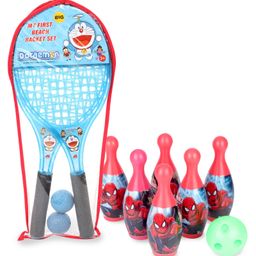 Doraemon Beach Tennis Racket Set (Color May Vary) & Marvel Spiderman Bowling Set (Color May Vary)-1