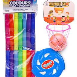 Ratnas Hula Hoop Ring,Speed Flying Disc & Wonder Shot Basketball With Net Hoop-21