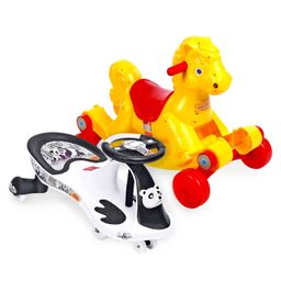 Babyhug Rock 'O' Ride Pony Ride-on - Yellow AND Babyhug Baby Panda Gyro Swing Car With Steering Wheel - Black & White-21