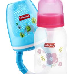 Babyhug Cereal Feeder With Spoon Pink - 150 ml & Fruit And Food Nibbler - Blue Combo Pack-10