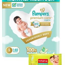 Pampers Premium Care Pant Style Diapers Small Size Monthly Pack - 140 Pieces & Babyhug Premium Baby Wipes - 80 Pieces-image-39