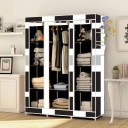3 Fold 10 Rack Digital Print Carbon Steel Collapsible Wardrobe-16