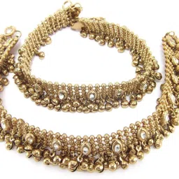 Antique Gold Ethnic Kundan Alloy Anklet-8