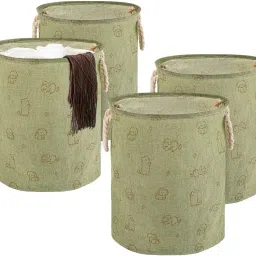 Jute, Polypropylene Pack of 4 45 Ltr Clothes Basket with Handles | GM-19-GRN | Dog Print - Green Storage Basket-image-27