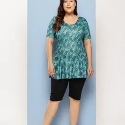Womens Green-Black Colour Abstract Print Nylon Plus Size Swim Suit Printed Women Swim-dress Green Swimsuit-image-37