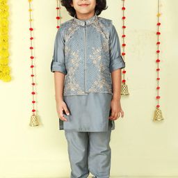 Ministitch Boys Kurta with Pyjamas with Gold Zari Embriodered jacket-32
