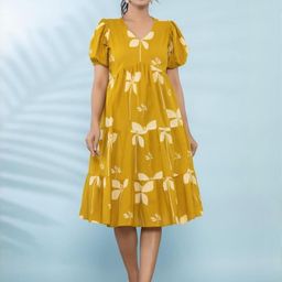 Suha Women Floral Printed Puff Sleeve Fit & Flare Tiered Dress-picture-11
