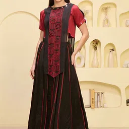 First Resort by Ramola BachchanHand Embroidered Boat Neck Asymmetric Top With Skirt-image-51