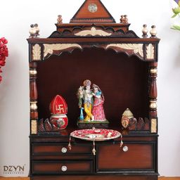 DZYN Furnitures Sacred Space Brown Wooden Large Floor Rested Pooja Temple Without Door-image-98