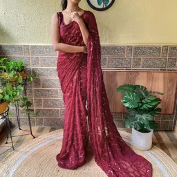 CLEMIRA Embellished Beads and Stones Pure Georgette Saree-picture-40