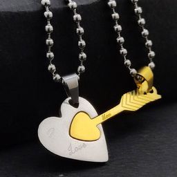 Saizen Unisex Set Of 2 Stainless Steel Silver-Plated Heart Shaped Pendants-image-96