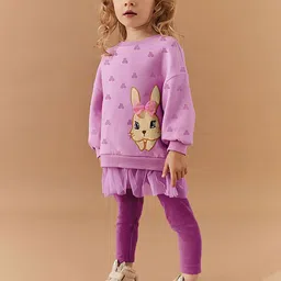 JC SPARKLE Girls Floral Printed Drop Shoulder Pure Cotton Sweatshirt With Leggings-image-9