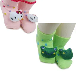 NESKA MODA 6 To 12 Months Baby Set Of 2 Pair Cotton Anti Slip Face Ankle Socks/ Booties-61