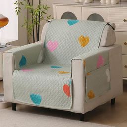 HOUSE OF QUIRK Green 1 Seater Printed Sofa Cover With Arms-image-24