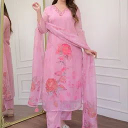 HERE&NOW Floral Embroidered Straight Kurta with Pyjamas & Dupatta-picture-35