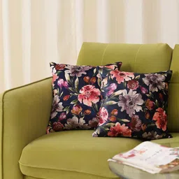 HOME 360 Bloom Black & Pink 2 Pieces Floral Printed Cotton Silk Square Cushion Covers-image-29