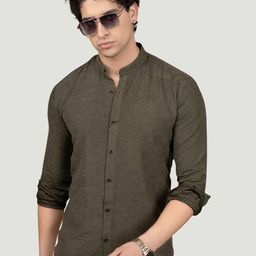 ALMATY Men Comfort Band Collar Solid Casual Shirt-image-77