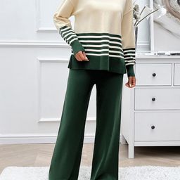 JC Mode Striped Round Neck Top & Trousers Co-Ord Set-picture-29