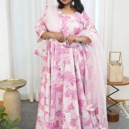 Swadeshi Shringaar Shades Of Pink Floral Silk Anarkali Set-picture-31