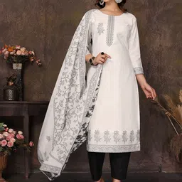 Royal Export Women Floral Woven Design Thread Work Pure Cotton Kurta Set With Dupatta-picture-49