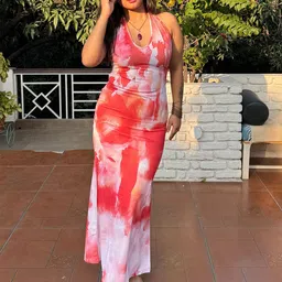 TANDUL Tie and Dye Print Halter Neck Maxi Dress-image-12