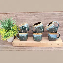 laghima jadon Blue & Green Printed Ceramic Matte Mugs Set of 6 image 4