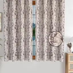 AJISH Brown & Beige Set of 2 Floral Window Curtain-48