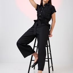 Globus Shirt Collar Extended Sleeves Front Pockets Utility Belted Jumpsuit-picture-10