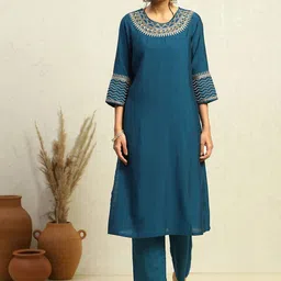 Biba Floral Yoke Design Sequinned Straight Kurta-picture-32