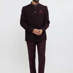 Twamev Wine Men Double-Breasted 2 Piece Suit With Square Pocket-image-7