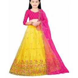 F Plus Fashion Girls Yellow Net Semi-Stitched Lehenga Choli-picture-24