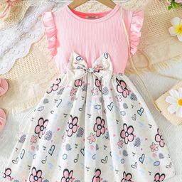 INCLUD Girls Floral Printed Flutter Sleeve Fit & Flare Dress-image-91