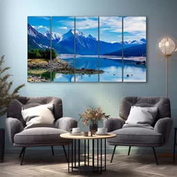 The Castle Decor Blue & White 5 Pieces Mountains Printed Wall Art-5