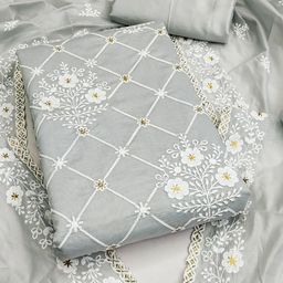SAINOOR Floral Embroidered Semi-Stitched Dress Material-image-90
