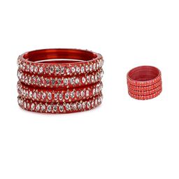 SOMIL Set Of 8 Red Alloy Artificial Stones and Beads Antique Bangles-image-78