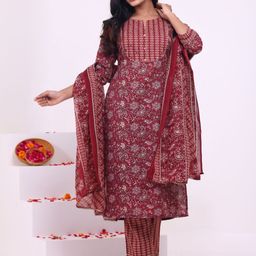 KALINI Women Floral Printed Regular Gotta Patti Kurta with Trousers & With Dupatta-image-85