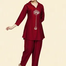 MYROR Embellished Shirt Collar Tunic With Trousers Co-Ords-image-80